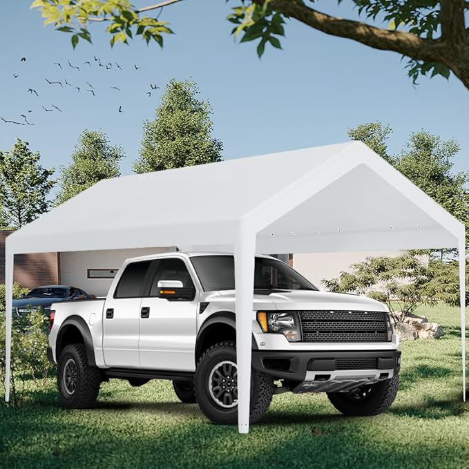 Carport Replacement Canopy, Replacement Top Cover for 12' x 20' Carport Frame, 180G PE Fabric Waterproof & UV Protected Tarp with Ball Bungees, White (Only Top Cover, Frame is not Included)