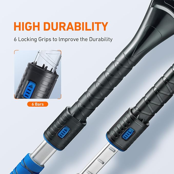 AstroAI 47.2" Ice Scrapers for Car Windshield and Extendable Snow Scraper with Foam Grip and 360° Pivoting Brush Head for Christmas Car Auto Truck SUV(Blue)