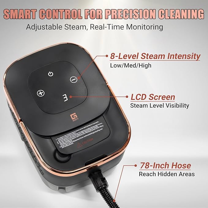 2500W Handheld Steam Cleaner,10 Accessories with 8 Adjustable Pressures for Tile/Grease/Carpet, 45oz Large Tank Chemical Free Cleaning, Portable Multi-Surface Steamer for Home Cars Kitchens(Gold)