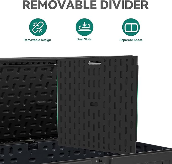 YITAHOME 200 Gallon Double-Wall Deck Box with Divider & Side Handles, Outdoor Large Storage for Patio Furniture Cushions, Garden Pool Accessories, Water Resistant & Lockable(Black)