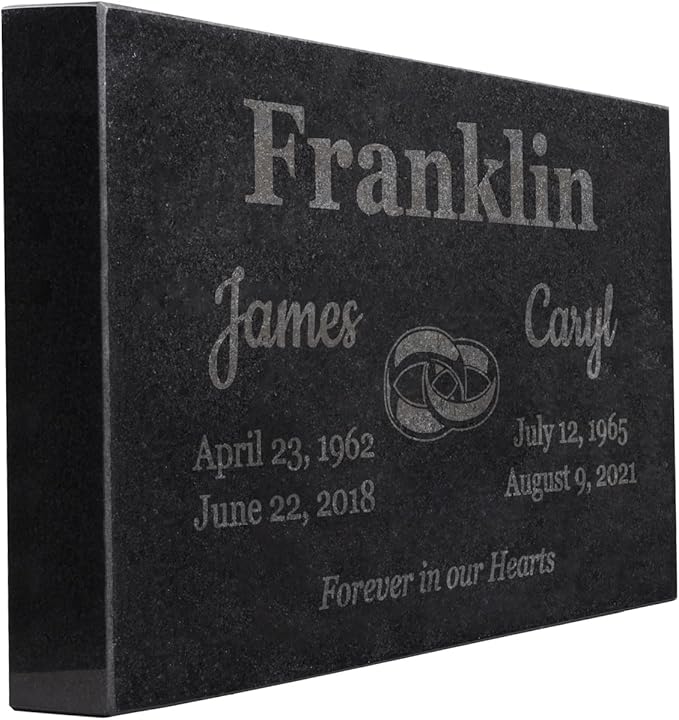 PlaqueMaker Black Granite Memorial Headstone for Two Lost Loved - Great for Your Garden, Tree Dedication, or in a Cemetery. Includes Your Text and Select Clipart (16 x 10 x 2)