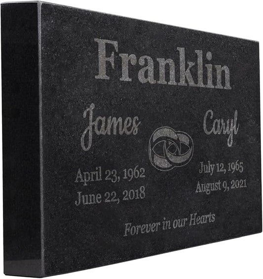 PlaqueMaker Black Granite Memorial Headstone for Two Lost Loved - Great for Your Garden, Tree Dedication, or in a Cemetery. Includes Your Text and Select Clipart (16 x 10 x 2)