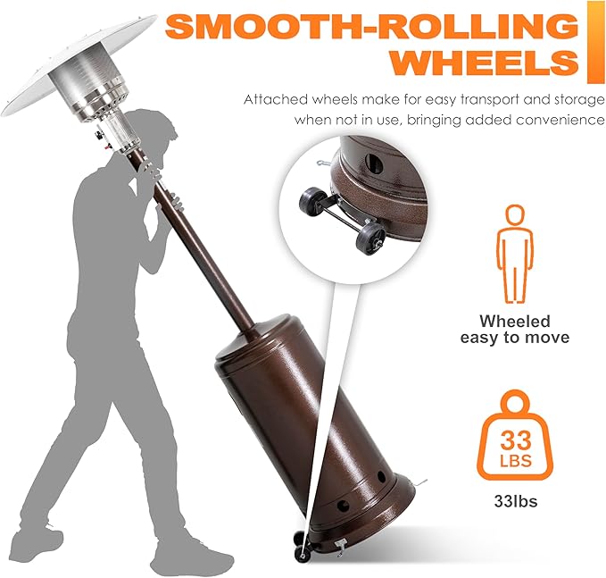 Nuu Garden Outdoor Propane Patio Heater, 46,000 BTU Gas Outdoor Heater with Detachable Wheels, Portable Heater with Waterproof Cover for Garden, Terrace, Backyard, Porch, Bronze