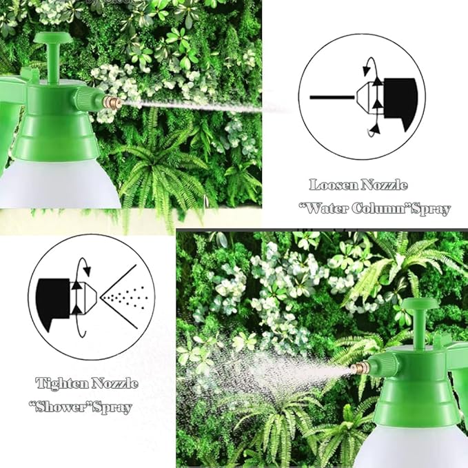 1/2 Gallon Handheld Pump Sprayer, 2 Pack Garden Pressure Sprayer with Adjustable Brass Nozzle, Multi-Purpose 75 Oz Water Spray Bottle Ideal for Watering, Fertilizing, Cleaning (White-2L)