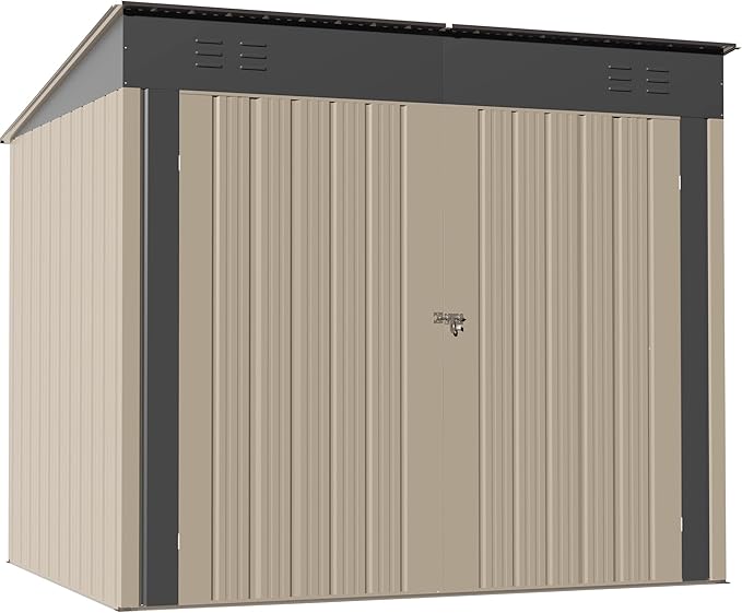 Outdoor Metal Shed, 6x4 FT Metal Shed with Slopping Roof and Lockable Doors, Waterproof Outdoor Tool Storage Clearance for Garden, Backyard