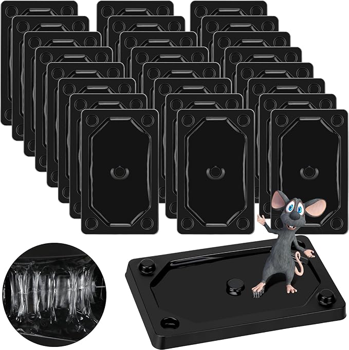 Qualirey 24 Pieces Mouse and Insect Glue Traps Baited Sticky Plastic Boards for House Rodents Heavier Adhesive Traps with Nontoxic Glue for Insects, Ready to Use, Pet Children Safe