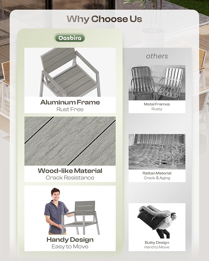 67" Rectangle HDPS Patio Dining Table, Aluminum Outdoor Patio Dining Table with Umbrella Hole, Weather-Resistant for Lawn, Garden, Yard, Poolside and Indoor Use, Silver & Gray