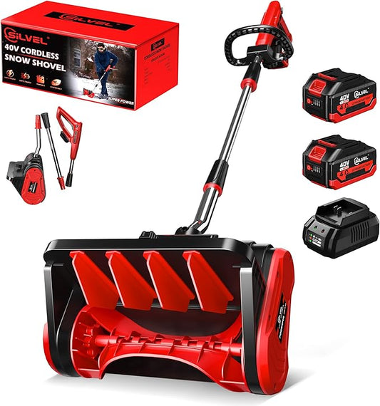SILVEL Brushless Cordless Snow Shovel,40V 13-Inch 4.0Ah Snow Thrower,Battery Snow Blower with Directional Plate & Adjustable Front Handle (2 Batteries, Quick Charger & Scraper Bar Included)