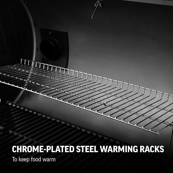 Char-Griller®Smokin Pro Charcoal Grill and Offset Smoker with Side Fire Box, Dual Damper Control, Chrome Plated Steel Warming Rack, 1,130 Cooking Square Inches in Black, Model CG30044223