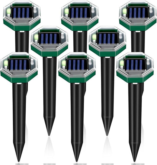 Mole Repellent Solar Powered, 8 Pack Ultrasonic Gopher Vole Repellent Outdoor, Waterproof Sonic Spikes Get Rid for Squirrel, Rat, Mice, Rodent, Skunk Repellent for Lawns Yard