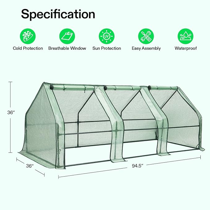 VIVOSUN Portable Mini Greenhouse 94.5x36x36-Inch Tunnels, PE Cover with Roll-up Zipper Door, for Indoor Outdoor or Garden Plant Growing