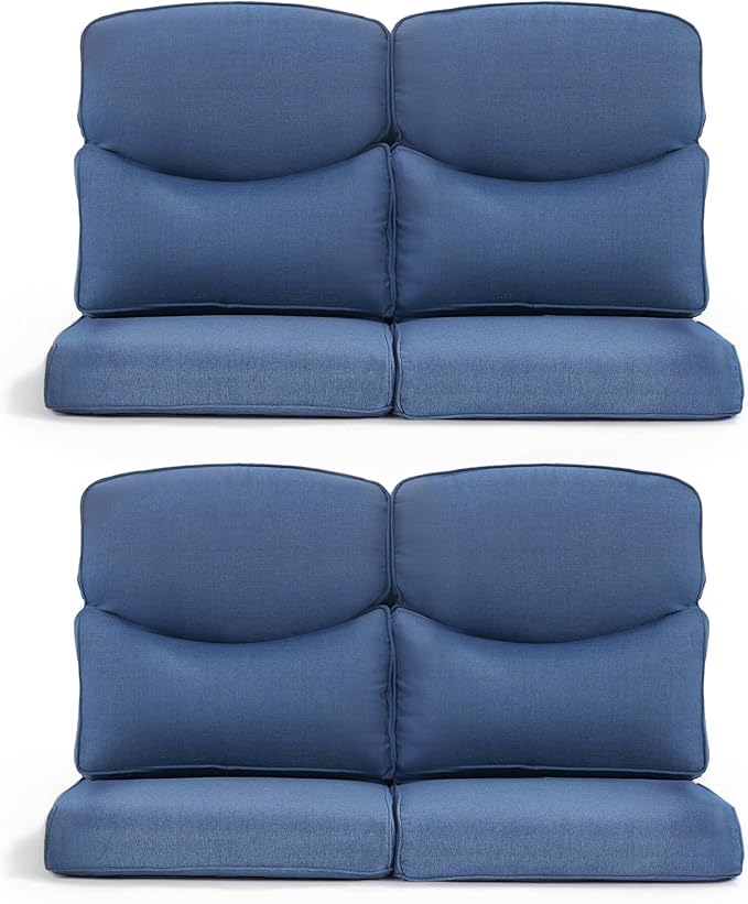 Patio Chair Cushions 4 Packs - Outside High Back Thick Water-Resistant Cushion 22x24 with Zipper Cover for Outdoor Glider Rocking Chairs Loveseat Couch – Blue/Crescent