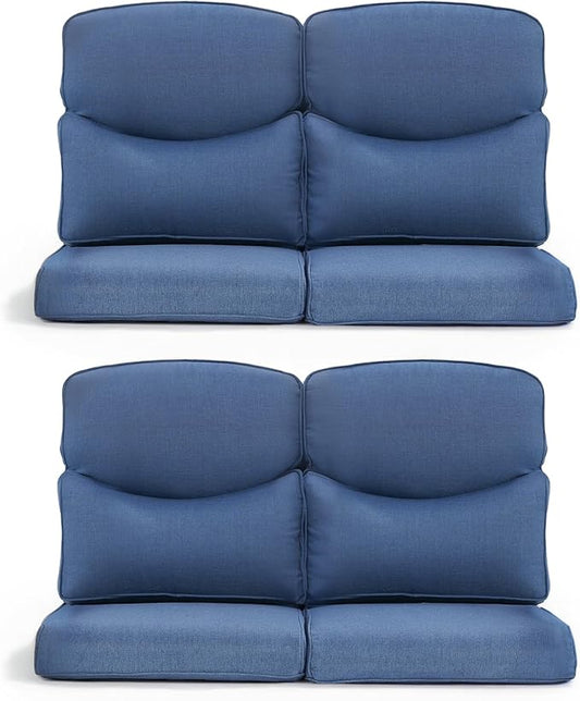 Patio Chair Cushions 4 Packs - Outside High Back Thick Water-Resistant Cushion 22x24 with Zipper Cover for Outdoor Glider Rocking Chairs Loveseat Couch – Blue/Crescent