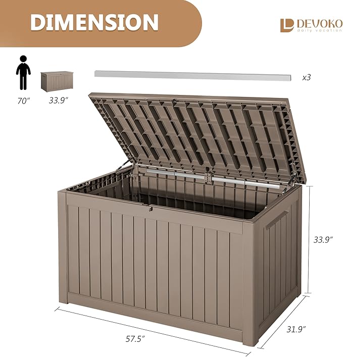 Devoko XXL 230 Gallon Resin Large Deck Box Waterproof Outdoor Storage Box Loackable for Patio Furniture Cushions and Garden Tools