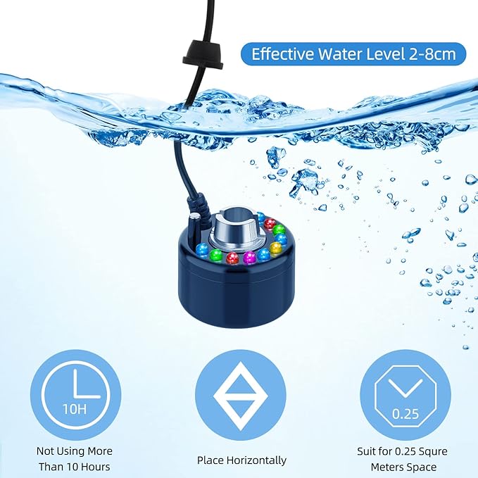 Yaomiao 1 Piece Halloween Mist Maker Fogger Small Ultrasonic Fog Machine Fountain Mister Fogger Water Garden Pond Foggers Air Humidifier with 12 LED Light Flashes for Halloween (Black)