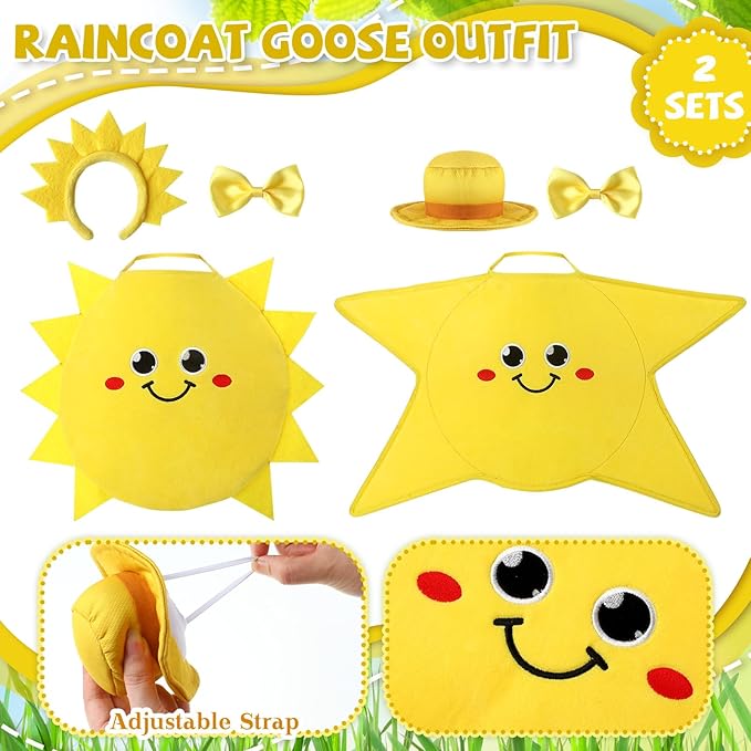 Frienda 2 Set Sun and Star Porch Goose Outfit Clothes for 23" High Cement or Plastic Goose, Sun and Star Yard Cement Geese Duck Clothes Costume for Fall Halloween Outdoor Garden Yard Patio Decor