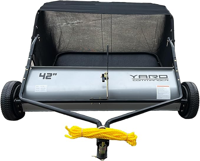 42-Inch Tow-Behind Lawn Sweeper, 10" Nylon Brushes, Universal Tractor/ATV Hitch, Never-Flat Wheels, Adjustable Height, 1-Year Warranty, Ideal for Leaves, Grass & Debris
