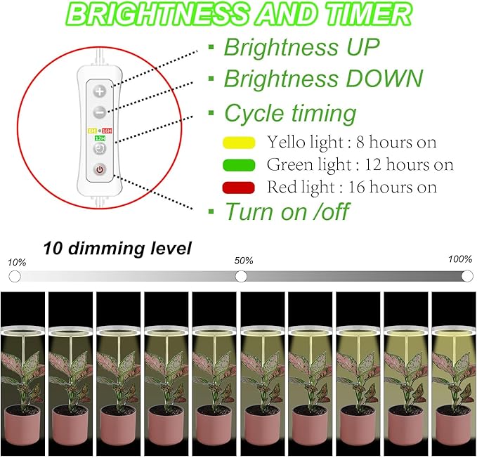 yadoker Plant Grow Light, LED Growing Light Full Spectrum for Indoor Plants,Height Adjustable, Automatic Timer, 5V Low Safe Voltage,Idea for Small Plant Light