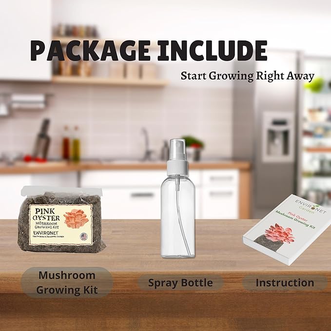 Pink Oyster Mushroom Growing Kit, Starter-Friendly & Fast Harvest Mushrooms Growing Kit, Handmade in USA, Great Gift