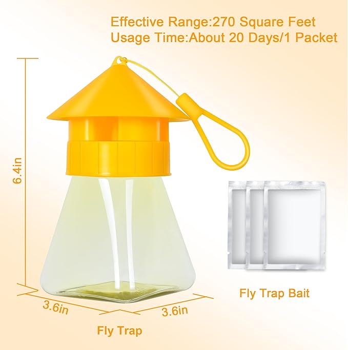 Reusable Fly Traps Outdoor Hanging with Natural Fly Bait Trap Refill, Reusable Fly Trap Fly Killer Outdoor Fly Catchers