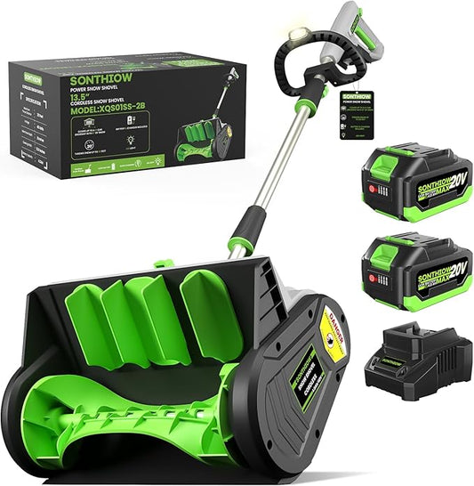 13.5" Electric Snow Shovel, 40V Brushless Cordless Snow Shovel, Includes 2 Pack 4.0 Ah Battery and Charger, Cordless Snow Blower with LED Light, Battery-Powered Snow Removal for Driveway, Patio, Deck