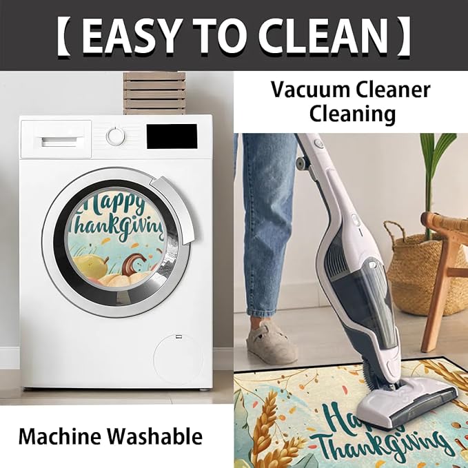 cfpolar Half Round Door Mat, Thanksgiving Day Semicircle Welcome Mat for Indoor Entrance, Garage, Patio - 24 x 36 in