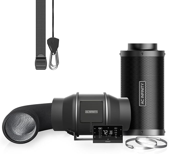 AC Infinity Air Filtration PRO Kit 6”, AI Controller with WiFi App Control & Auto Level Adjusting, Inline Fan, Carbon Filter, Ducting, Ventilation System for Grow Tents, Hydroponics, Indoor Gardening