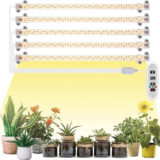Grow Light Strip - Full Spectrum LED Grow Lights for Indoor Plants, Auto On/Off Timer, 5 Pack (240 LEDs, 10 Dimmable Levels)