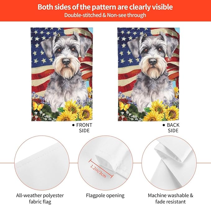 Schnauzer American Patriotic Dog Flag Garden Flag Welcome Party Outdoor Outside Decorations Picks Home House Garden Yard Decor 12x18 Inch