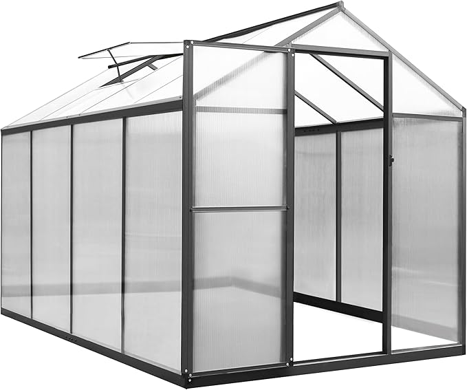 BlueWish 6x8FT Greenhouse, Walk-in Green House with Adjustable Vents, Rivet Structure, Greenhouses for Outdoors with Polycarbonate, Aluminum Heavy Duty Greenhouse Kit for Garden, Gray