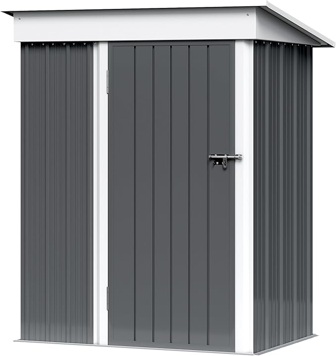 GUNJI 5 x 3 FT Shed Outdoor Storage Shed Metal Garden Shed with Lockable Door Outside Waterproof Tool Shed for Backyard, Patio, Lawn (Gray)