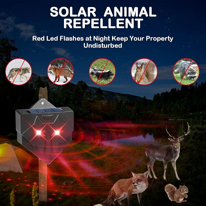 Solar Nocturnal Animal Repellent Outdoor 4 Pack Predator Eyes Coyote Deterrent Skunk Repellent for Yard with Red LED Lights for Deer Fox Raccoon Animal Repeller Device for Chicken Coop Farm Garden (4)