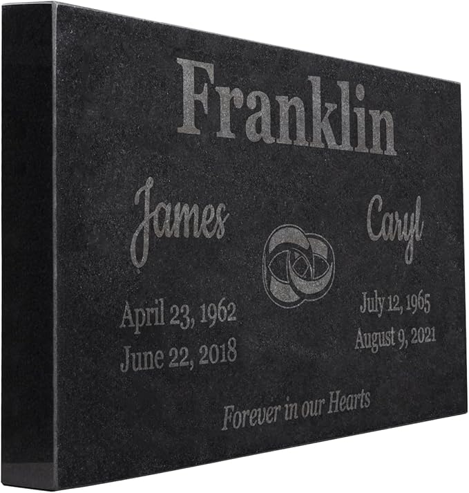 PlaqueMaker Black Granite Memorial Headstone for Two Lost Loved - Great for Your Garden, Tree Dedication, or in a Cemetery. Includes Your Text and Select Clipart (24 x 12 x 2)