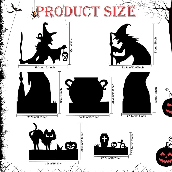 Halloween Witch Silhouette Decorations Outdoor, 5FT Large Halloween Witch Cutout, Black Cat and Cauldron Set, Scary Yard Decor for Lawn, Home, Party, Waterproof and Durable