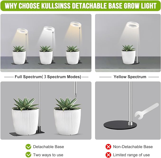 Grow Lights for Indoor Plants, 48 LEDs Full Spectrum Halo Plant Light for Indoor Plants, Height Adjustable Growing Lamp with Detachable Base, 3/9/12Hrs Timer, 10 Brightness, 3-Pack