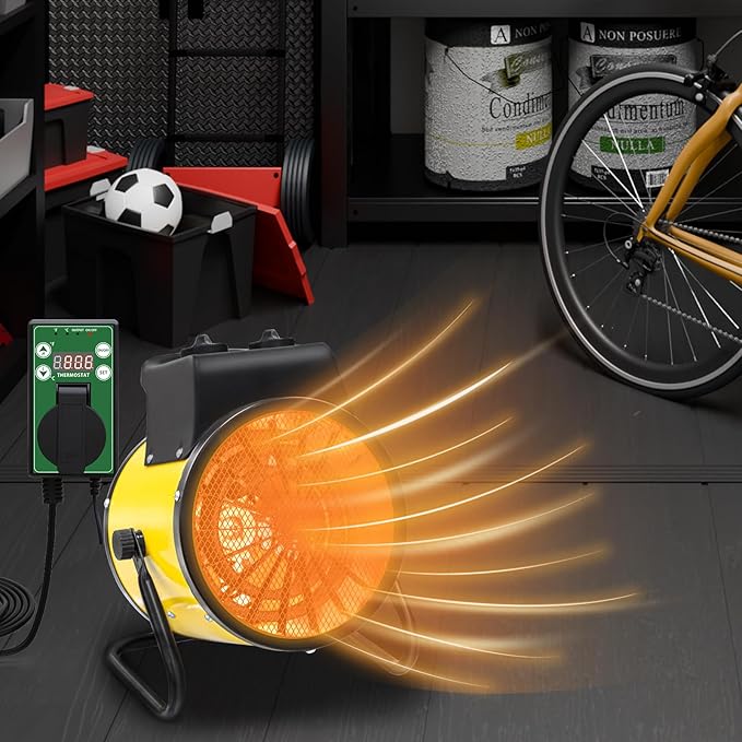 COOS BAY 1500W Outdoor Space Heater with Thermostat, Electric Greenhouse Heater for Grow Tent, Garage, RV, Shed, Radiant Heat, IPX4 Water-Resistant, Overheat Protection, 2 Pack, Yellow