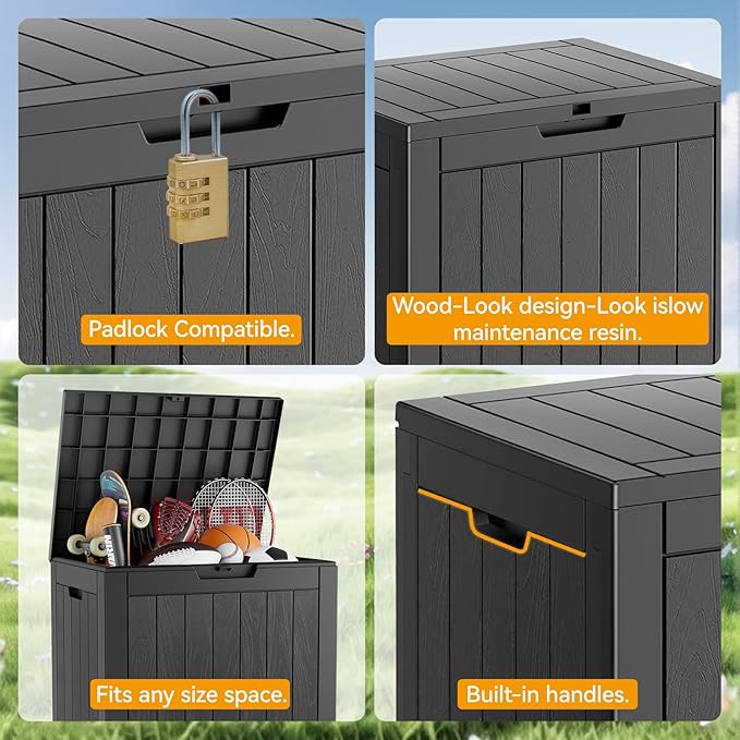 KAMABOKO 32 Gallon Outdoor Storage Box 2 Pack All-Weather Deck Box for Patio Furniture, Package Deliveries, Garden Tools, Pool Supplies & Cushions, Black