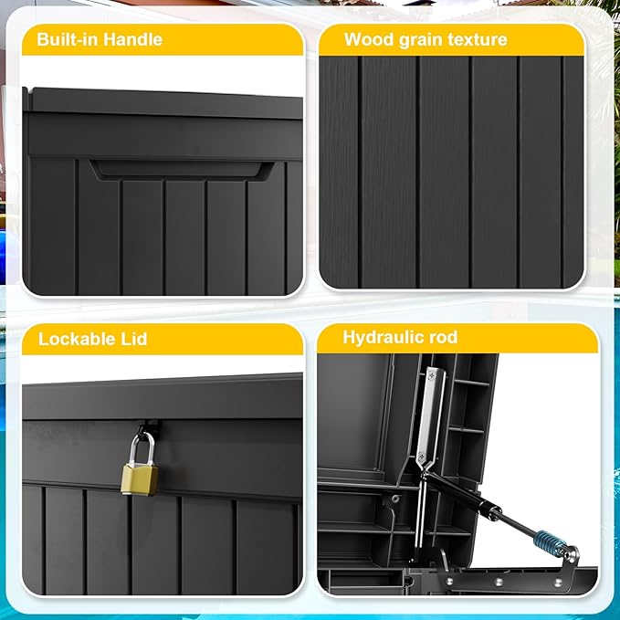 Deck Box - 230 Gallon Large Outdoor Storage box,Waterproof Patio Furniture and Storage Deck - Lockable and UV Resistant, Perfect for Pool and Outdoor Use, Weatherproof Resin, Lockable (Black) -