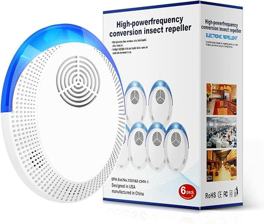 Ultrasonic Pest Device Repeller Indoor Pest Deterrent Repellent Ultrasonic Plug in, Pest Control for Spiders, Roaches, Insects (6 Pack)