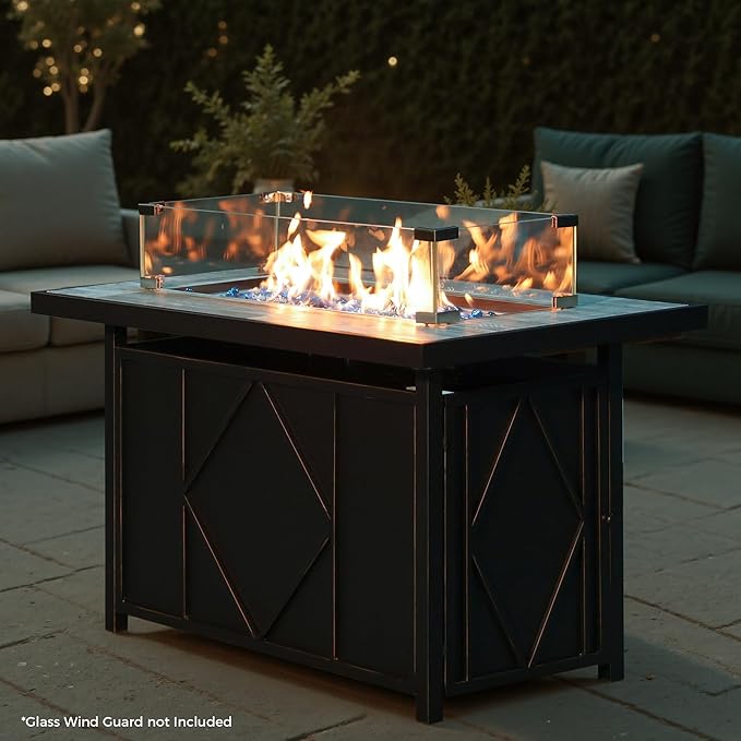 BALI OUTDOORS Fire Pit Table Propane Gas Firepit Rectangular Fire Table 42In 60,000 BTU for Outside Patio Backyard Deck Balcony