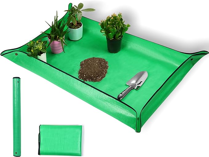 Plant Repotting Mat,Extra Large Waterproof Potting Mats,Foldable Potting Mat for Indoor Plant Transplanting and Dirt Control,Portable Gardening Mats for Repotting(43''*30'',Green)