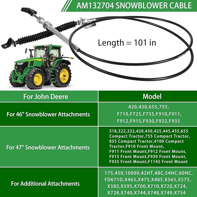 AM132704 Snowblower Cable for John Deere Snow Thrower Tractors Snow Blower GT GX LX 100 Series 345 355 425 445 455 X475 X565 X720 Push Pull Chute Cable