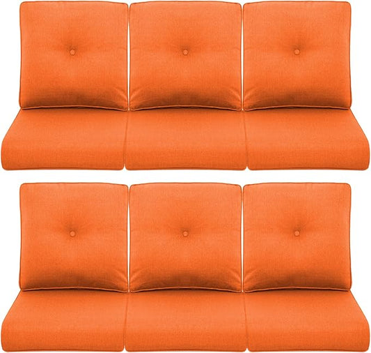 Patio Chair Cushions 6 Packs - Outside High Back Thick Water-Resistant Cushion 22x24 with Zipper Cover for Outdoor Glider Rocking Chairs Loveseat 3-Seater Couch Sofa – Orange/Buckle