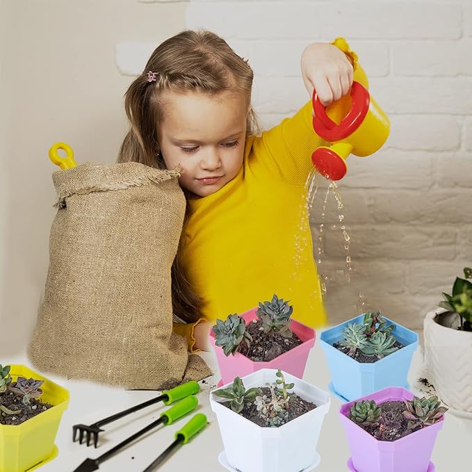 foxany 4" Nursery Pot, 30 Pcs Thick Plastic Square Planting Pots, Plant Seedling Pots, Seed Starting Pots with 30 Saucers - Multi