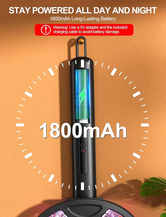 Electric Fly Swatter 4000V Bug Zapper Racket Foldable with Blue Light Dual Mode 1800mAh Rechargeable Battery 5-Layer Safety Mesh for Indoor & Outdoor(Black)