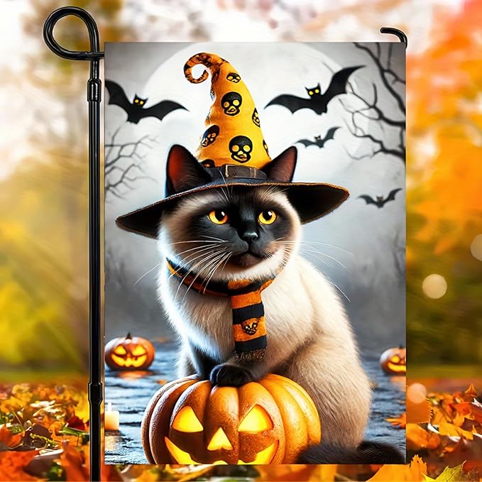 Halloween Garden Flag 12x18 Double Sided Witch Cat Garden Flag Welcome Halloween Bats Full Moon Pumpkin Flag for Outside Decor Holiday Outdoor DecorationsYard Home Banner