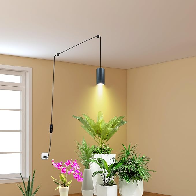 Plant Hanging Grow Light Full Spectrum Warm White Color with Timer, Plug-in Pendant Grow Lights,Large Black Luxury LED Grow Lights,Indoor Pendant lamp