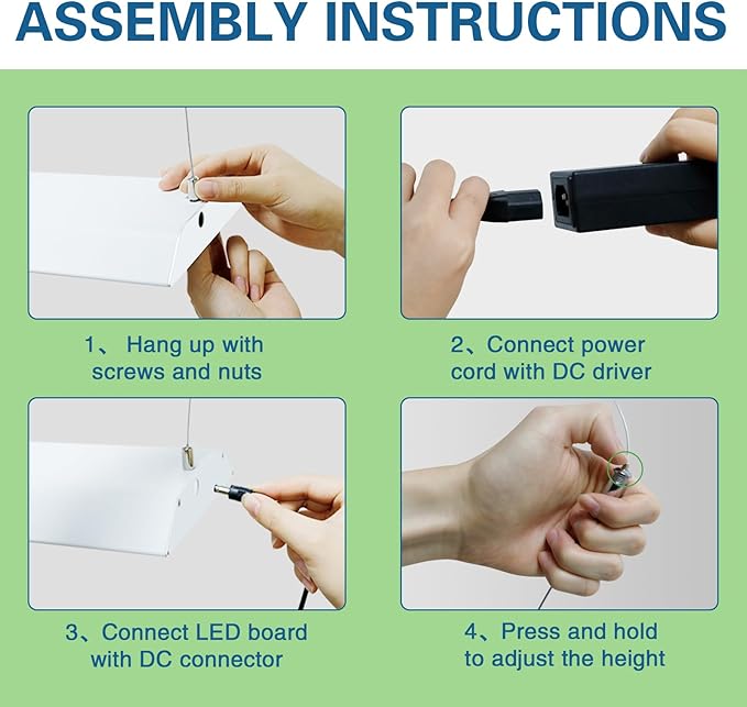 60W LED Grow Lights for Seed Starting, 2ft Hanging Full Spectrum Seedling Lights Grow Lights for Indoor Plants, 4/8/12H Timer and 10 Dimming Levels, Height Adjustable and Energy Efficient