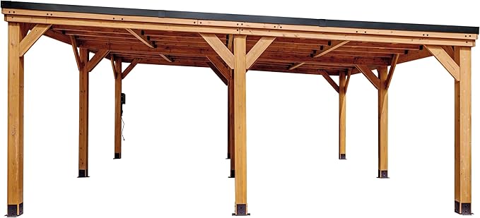 Backyard Discovery Kingsport 20' x 20' Cedar Wood Outdoor Carport Garage with Heavy-Duty Galvanized Steel Slope Roof, Snow Support, Wind Resistance, PowerPort, Shelter to Protect Cars, Boats, Trucks