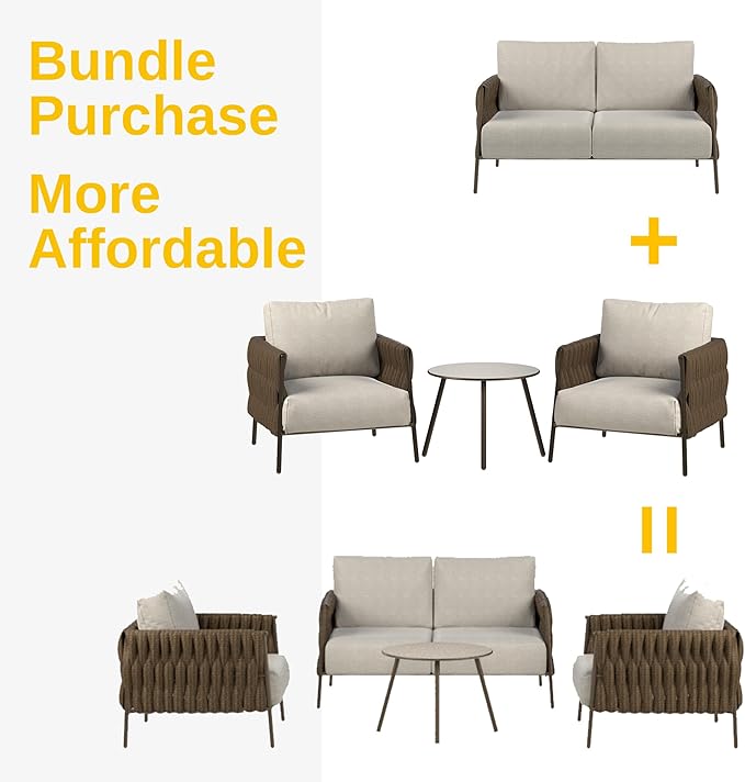 EAST OAK Life Chatter Loveseat, Outdoor Furniture, Deep Seating for Garden, Balcony, Backyard, Chestnut Brown & Creamy Apricot